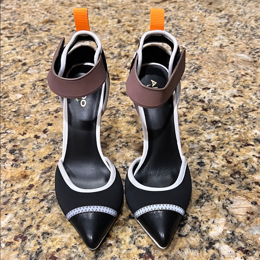 Aldo Black and Brown Heels with Orange Accent